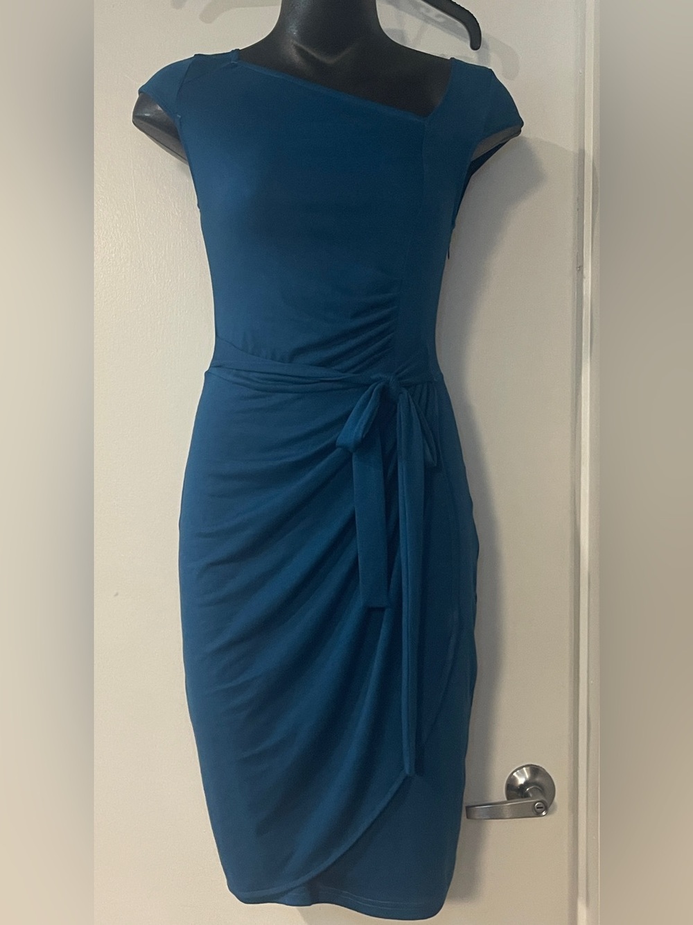 Sleek Teal Midi Dress with Side Tie, Size  Small